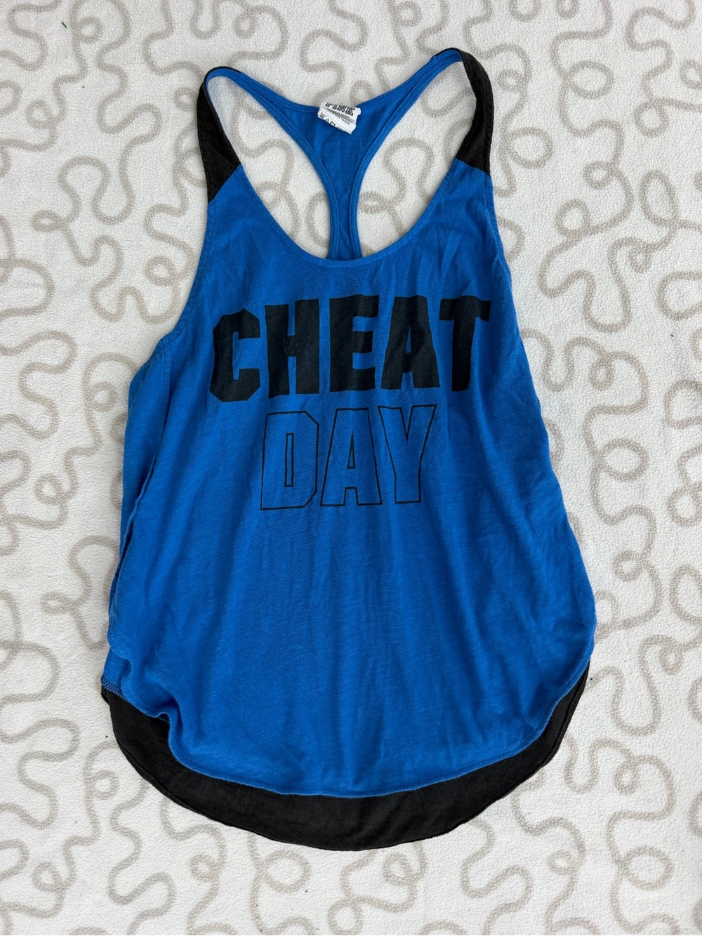 PINK Victoria's Secret Blue Racerback Tank with Black Trim - "CHEAT DAY"